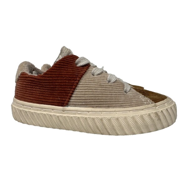 Zara Corduroy Patchwork Sneakers Shoes Size 20 Euro 4.5-5 US Brown Tan Zip & Tie - Picture 1 of 9